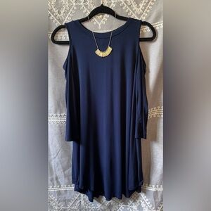 Blue casual cold shoulder dress